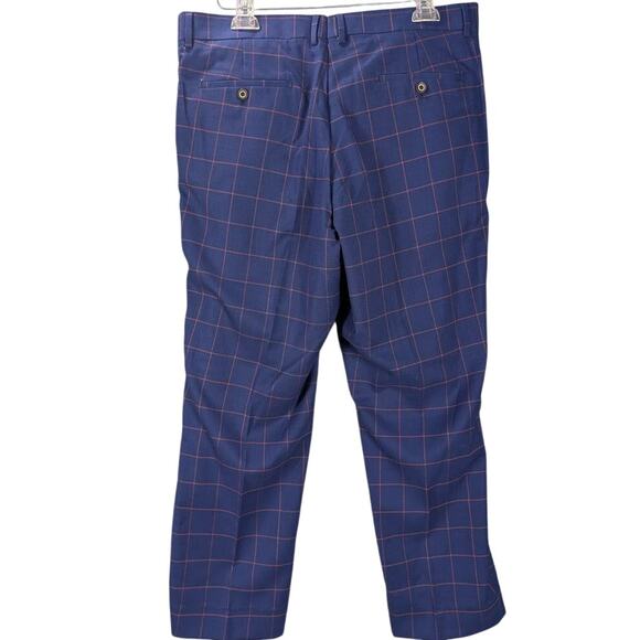 STATEMENT Pants Mens 38 SHORT Tomme Blue Plaid Sapphire Wool Italy Preppy Career - Picture 2 of 10